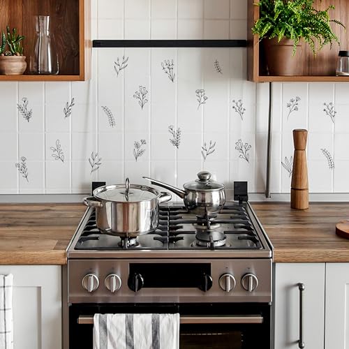 Small Black Flowers Peel and Stick Wall Decals - Set of 62 Flower Wall Stickers - 1"-4" Flower Wall Decor Floral Wall Decals