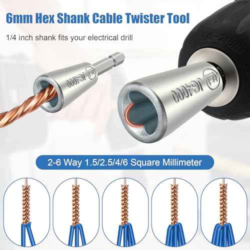 Feekoon Wire Twisting Tool, 3 Way/ 5 Way Wire Stripping Tools and 6mm Hex Shank Cable Twister Tool, Wiring Stripper and Twister, Wiring Twisters Bit for Power Drill, Cable Twisters Connector