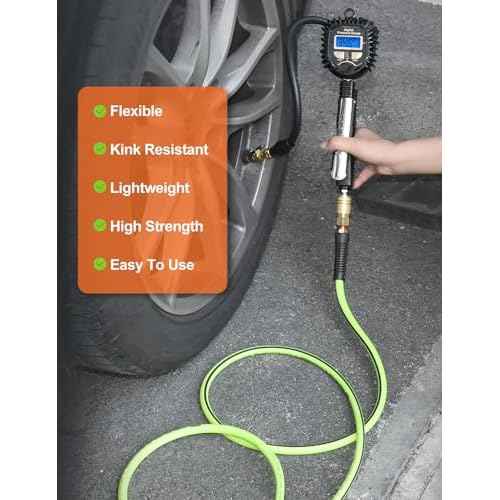 SAFELIFE Air Hose 1/4 in. x 50 ft Air Compressor Hose, Heavy Duty, Lightweight, Hybrid, with 1/4" Industrial Brass Quick Coupler and Plug