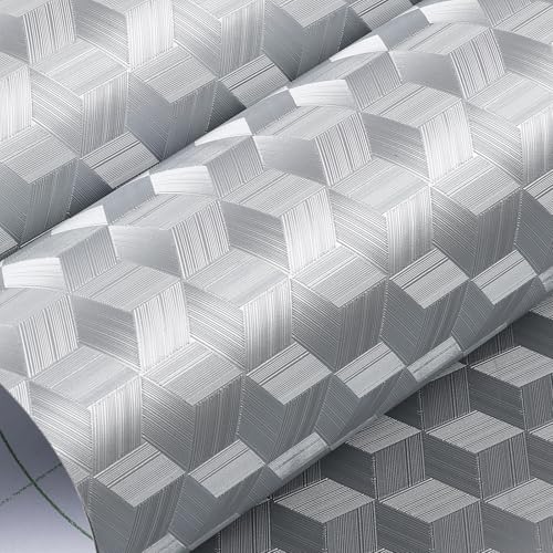 LACHEERY Silver Grey Metallic Wallpaper for Kitchen Backsplash Wallpaper Peel and Stick Waterproof Removable 3D Wall Paper Kitchen Contact Paper for Countertops Cabinets Drawers Liner Roll 15.8"x80"