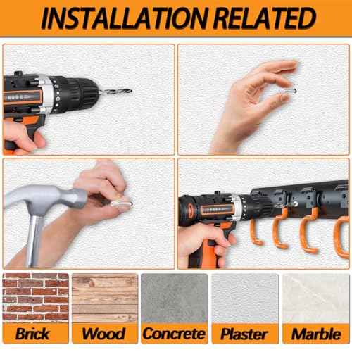3-H 4¡¿16" All Metal Garden Tool Organizer, Garage Tool Organizer, Broom Holder Wall Mount for Garage, Shed, Garden, Basement Hanging and Organizing Rake, Mop, Shovel, Hose