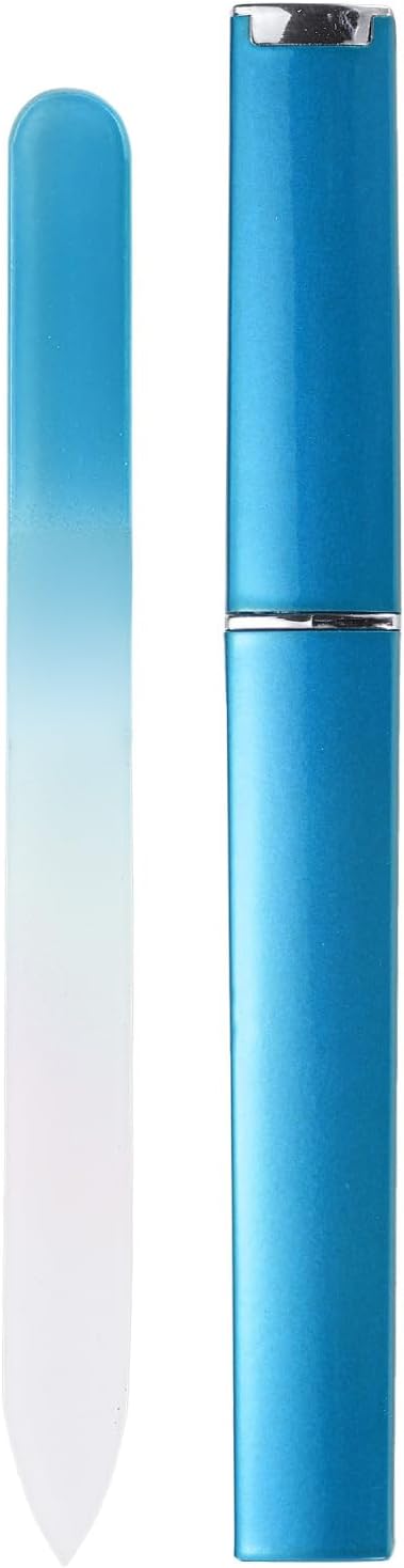 HARFINGTON Glass Nail File Kit 280 Grit Double Sided Professional Manicure Crystal Fingernail Files with Case for Natural Nail Art Shine Polishing Buffer, Blue