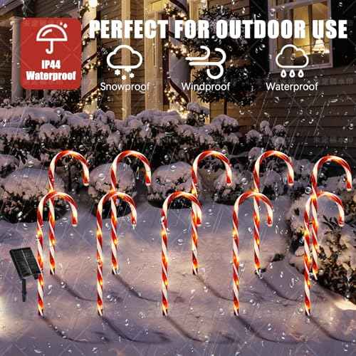Christmas Decorations, 20 Pcs Christmas Candy Cane Lights, 21'' Solar Pathway Lights with 8 Lighting Modes, Waterproof Garden Lights for Outdoor Christmas Patio Yard Walkway Decorations