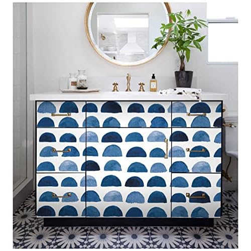 HAOKHOME Watercolor Brush Strokes Scallop Boho Peel and Stick Wallpaper Removable Indigo Blue/White Vinyl Self Adhesive Mural 17.7in x 9.8ft