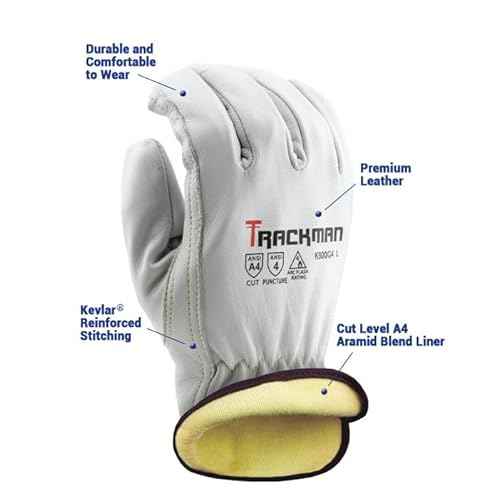 Stauffer Trackman Premium Goatskin Leather, Kevlar Lined, Cut Resistant Work Gloves - (Extra Small)