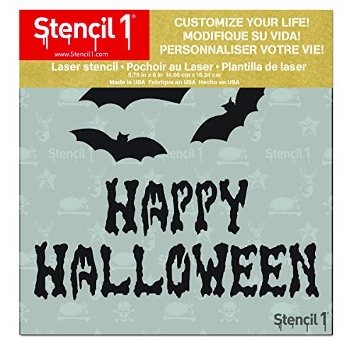 Stencil1 Happy Halloween Stencil - Pumpkin Carving Reusable Stencils for Painting Decorating Decor on Walls, Fabric & Furniture Art Craft 5.75" x 6"