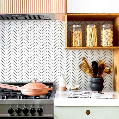 Rugreat Herringbone Peel and Stick Wallpaper Modern Stripe Contact Paper for Cabinets Neutral Self Adhesive Removable Wallpaper for Bedroom Bathroom Waterproof Black and White 78.8inL17.3inW