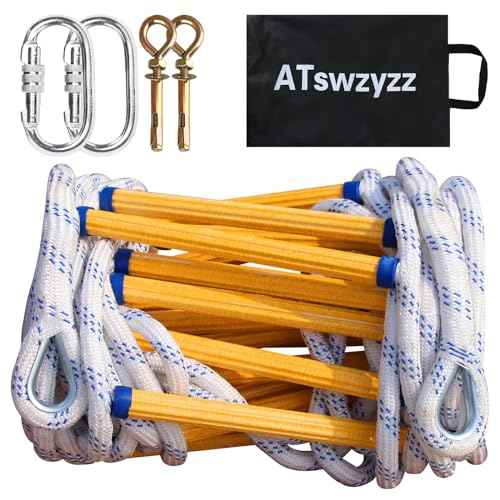 Emergency Fire Escape Ladder,Flame Resistant Safety Rope Ladder with Hooks10FT/13FT/16FT/26FT/32FT/49FT,Fast to Deploy,Easy to Store Withstand Weight up to 2000 pounds(10FT)