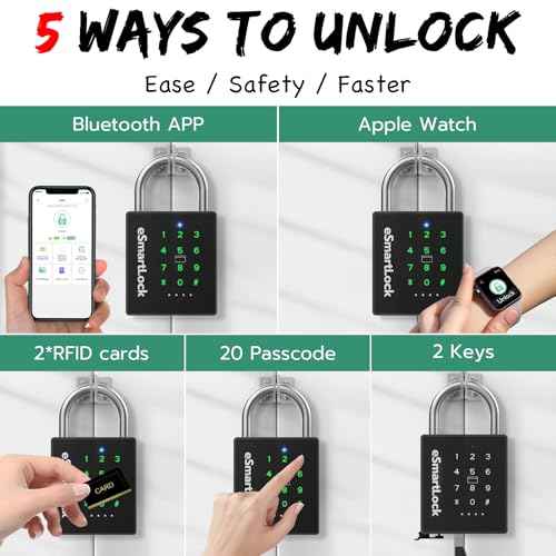 New Smart Padlock with Key, Heavy Duty Combination Padlock, RFID Pad Lock with Codes Bluetooth APP Access, Outdoor Waterproof Electronic Key Lock for Gate Fence Shed Locker Garage Garden