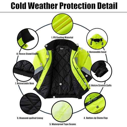 Ubon High Visibility Winter Safety Jackets for Men, Waterproof Reflective Hi Vis Construction Worker Jacket for Cold Weather