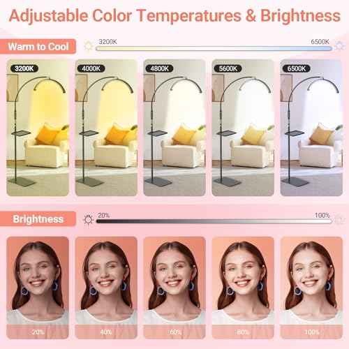 LIONVISON Half Moon Lash Light: 6500K LED Lamp Ring Light with Tray - 360¡Æ Flexible Gooseneck Durable Metal Stand - Salon Use for Lash Artists Eyelash Extensions (18In Black)