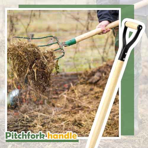 2 Pcs Pitchfork Spading Handle Replacement 30 Inch Wooden Shovel Handle Replacement D Shaped Pitch Fork Handles Tool Accessories for Shovel Scoop Hoe Rake Garden Digging