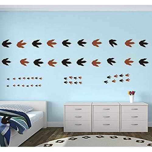 Dinosaur Footprints Wall Decals (56pcs) 4 Size Dinosaur Tracks Decals Dinosaur Decor Baby Nursery Decals Removable Peel and Stick Vinyl Decals for Boy Bedroom Decorations