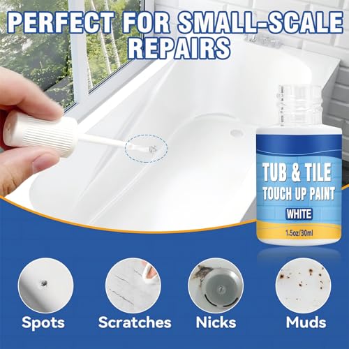 Tub and Tile Paint, White Touch Up Pen for Countertops, Repairs Bathtub, Sinks, and Appliances, Porcelain Paint for Any Scratches Spots