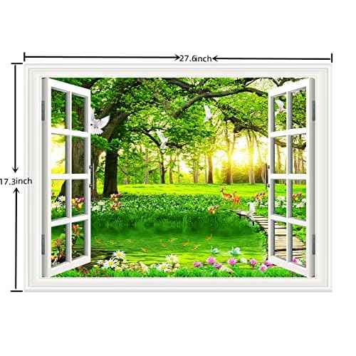 3D Self-Adhesive Painting Fake Window Wall Stickers Tropical Island with Palm Trees Wall Mural Window View Wall Decor for Home (17.3"¡¿27.6", Big Tree)