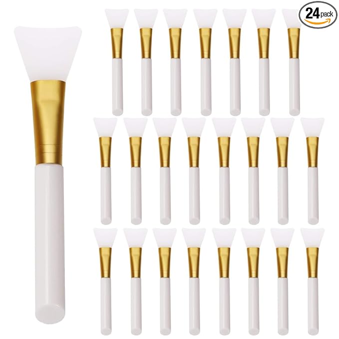 Mini Skater 24Pcs Soft Silicone Face Mask Brushes for Facial Mud Clay Charcoal Mixed Masks Hairless Moisturizers Body Lotion & Butter Applicator Skincare Beauty Tools (White)