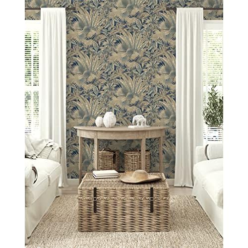 Tommy Bahama - Peel and Stick Wallpaper, Tropical Peel and Stick Wallpaper for Bedroom, Powder Room, Kitchen, Vinyl, 30.75 Sq Ft Coverage (Bahamian Breeze Collection, Denim)