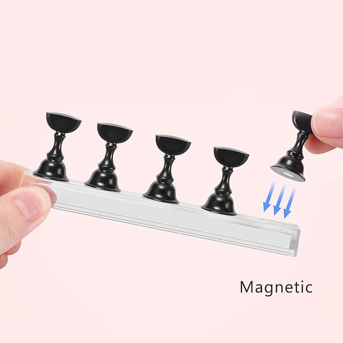 Etercycle Nail Stand Acrylic Nail Art Display Stand Practice Nail Holder for Painting Nails Magnetic Practice Stands with Double-sided Tape For DIY Salon Supplies (Black)