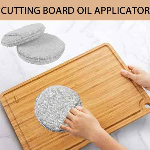 5-Inch Cutting Board Oil Wax Applicator for Maintaining Cutting Board & Wooden Utensils, Reusable Microfiber Wood Conditioner Pads with Finger Pocket - 4Packs, Gray