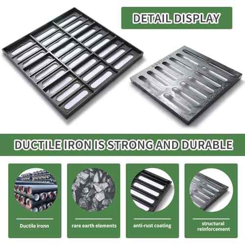 Cast Iron Drain Grate, 20 * 20in Heavy Duty Outdoor Drain Cover, B125 Class Channel Grate, Metal Sewer Grate, Black Square Drainage Grate for Concrete Floor, Yard, Driveway & Garage.