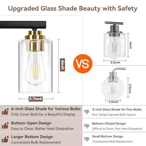 4-Light Bathroom Light Fixtures, 27" Modern Vanity Lights Over Mirror with Clear Glass Shades, Black & Gold Wall Sconce, Classic Wall Light Fixture for Mirror Living Room Cabinet Bedroom Porch Kitchen