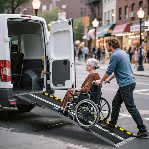 8 Feet Portable Wheelchair Ramp, 600 LBS Capacity Folding Aluminum Threshold Ramp with Anti-Slip Surface, Mobility Access Handicap Ramp for Home Steps, Doorway, Stairs, Doorways, Scooter