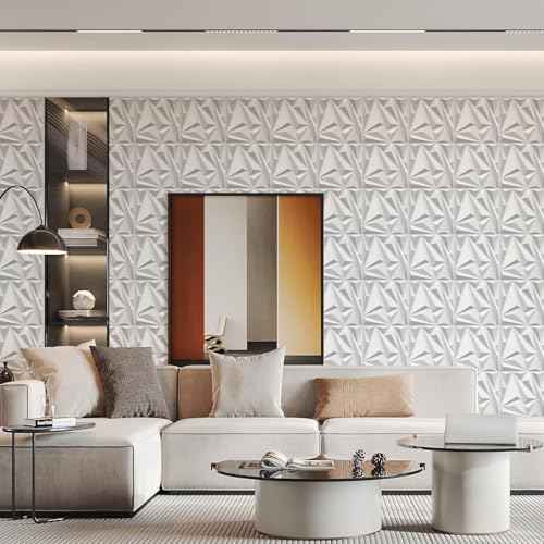 STICKGOO 50 Pack 3D Wall Panels for Interior Wall Decor, Modern Diamond Wall Panels, 12''x12'' White Accent Wall Covering Panels for Gaming Room Bedroom TV Background