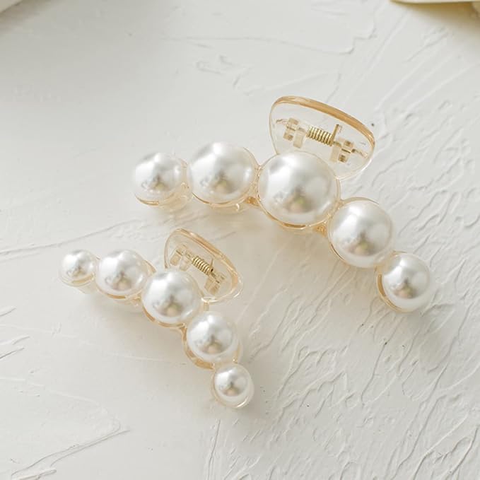 Mehayi 4 PCS Large Pearl Hair Claw Clips for Women Girls, Hair Barrette Clamps for Thick Thin Hair, Fashion Hair Accessories Headwear Styling Tools for Party Wedding