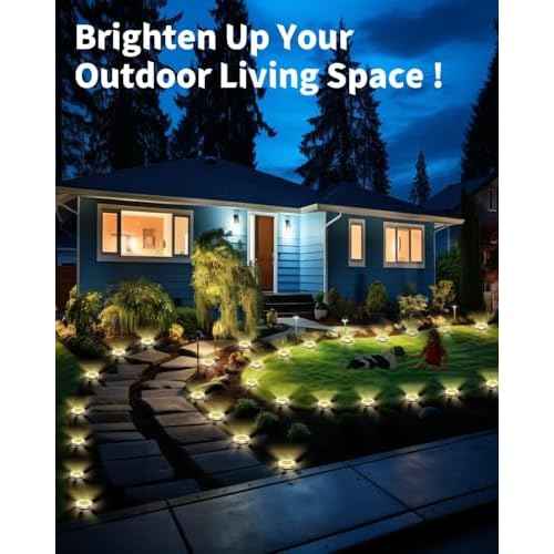 Solar Ground Lights Outdoor 18 Pack Waterproof, Upgraded Solar Garden Lights with 4 Side Light, Stainless Steel Solar Powered Disc Landscape Light for Walkway Lawn Yard Patio Deck-Warm White