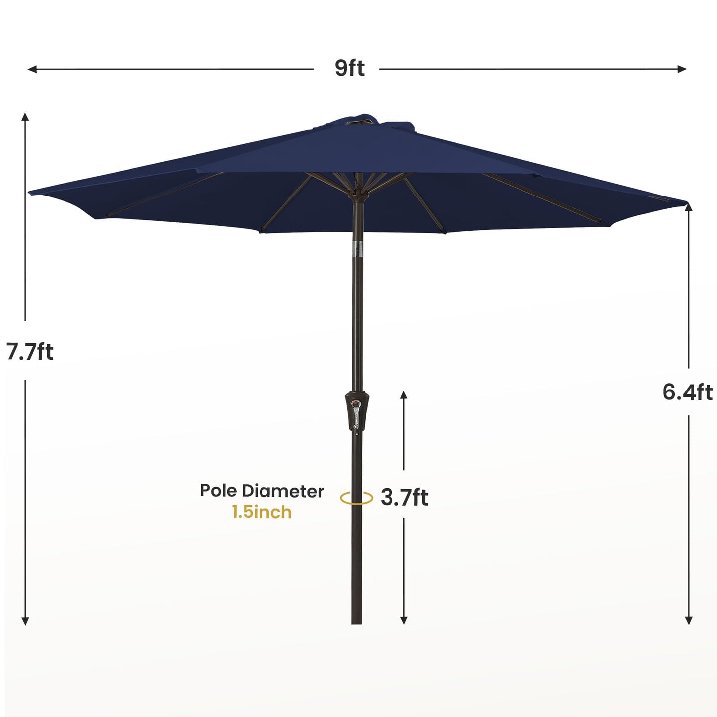 MEWAY 9ft Patio Umbrella Outdoor Table Umbrellas with Push Button Tilt and Crank, Market Umbrella 8 Sturdy Ribs for Deck, Garden, Pool and Backyard, Navy