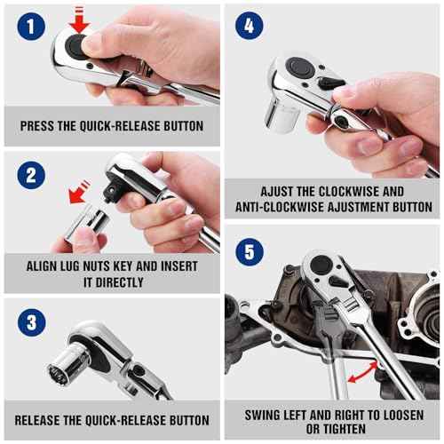 WORKPRO 1/2 inch Drive Extra Long Flex Head Ratchet, 24 Inch Long CR-V Steel Ratchet Handle with Chromium Plating, CR-MO Head, Quick Release Reversible Design, 72-Tooth