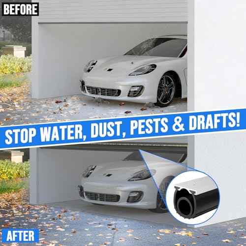 10 FT Garage Door Seals Bottom Rubber, Heavy Duty U+O Ring Garage Door Bottom Seal with Aluminium Track Retainer Kit, Universal Garage Door Weather Stripping for Home Garage Protection
