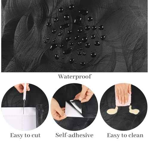 VaryPaper Modern Textured Black Wallpaper Peel and Stick Spiral Circle Geometric Wallpaper for Bedroom Bathroom Removable Self Adhesive Vinyl Black Contact Paper for Walls Cabinets 15.7''x78.7''