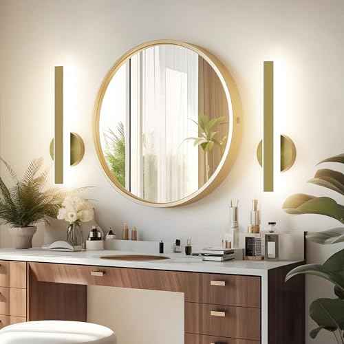 Aipsun Gold Wall Sconce Hardwired Modern LED 18W Wall Sconce Set of Two, 15.7Inches Wall Lights for Living Room Bedroom Hallway, 5CCT