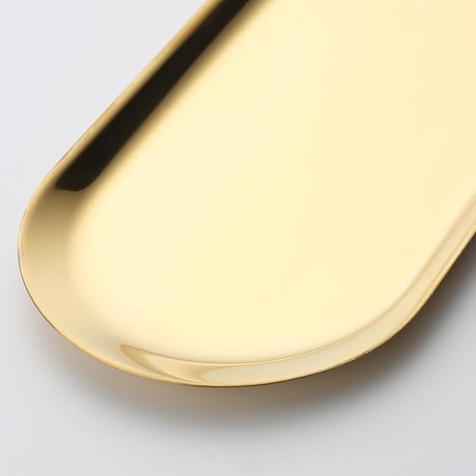 1Pcs Manicure Tools Storage Tray, Oval Stainless Steel Storage Dish Nail Art Accessory Display Tray Jewelry Rhinestone Cosmetic Nail Decorations Organizer Metal Storage Plate (Gold)