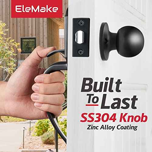 Front Door Handleset, Entry Door Handle Set with Cove Knob for Right and Left Handed Sided Doors, Interior and Exterior Entrance Passage Lock, Lower Half Grip, Matte Black