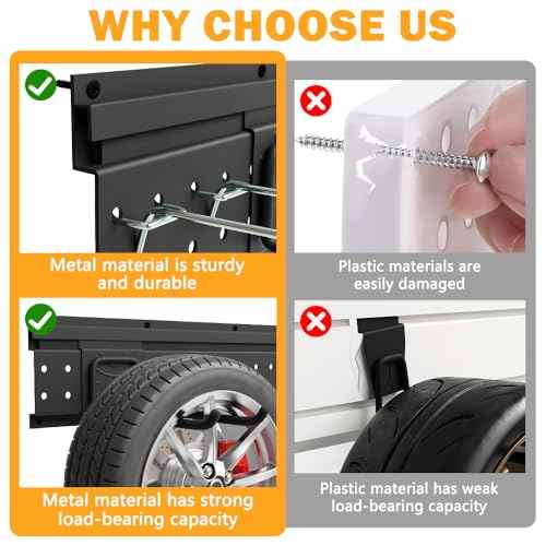 Garage Tool Storage Organizer Wall Mount, Heavy Duty Metal Garden Tool Rack Kit, 48inch Tracks with 16 Hooks for Shovel, Broom, Rake, Home, Max Load 600lb