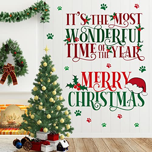 Removable Merry Christmas Wall Decal Stickers Happy New Year Festival Greating Wall Decor Art Decals Peel and Stick Living Room Bedroom Office Classroom Wall Decoration