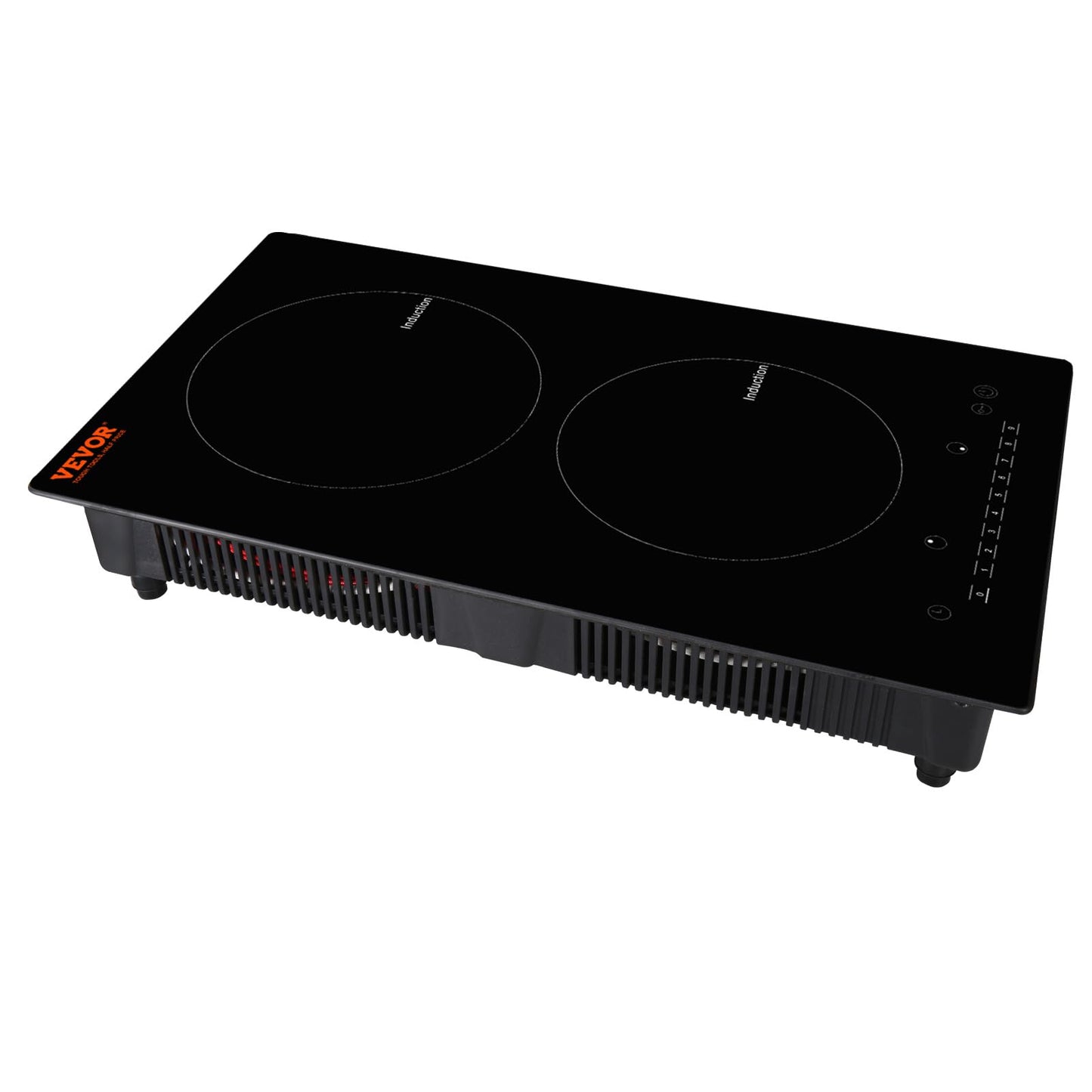 VEVOR Electric Cooktop, 2 Burners, 12'' Induction Stove Top, Built-in Magnetic Cooktop 1800W, 9 Heating Level Multifunctional Burner, LED Touch Screen w/Child Lock & Over-Temperature Protection