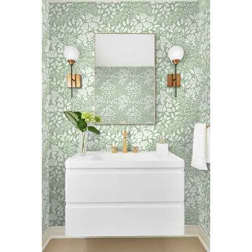 Safiyya Floral Peel and Stick Wallpaper Boho Contact Paper Green and White Wallpaper for Bedroom Waterproof Self Adhesive Removable Wall Paper 118''¡¿17.3''