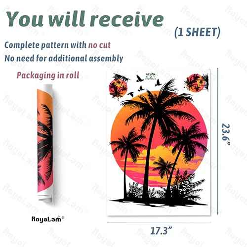 Tropical Sunset with Palm Trees and Birds Wall Stickers for Living Room Silhouette Plant Wall Decals Removable Peel and Stick Wall Art Home Decor Decoration for Bedroom Bathroom Library