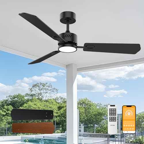 Black Ceiling Fan with Light 52inch, Low Profile, Remote Control, Downrod Mount, Noiseless, Reversible, 6CCT, Dimmable, 6 speeds, Timeable, Ceiling Fans with Lights for Living Room, MDF