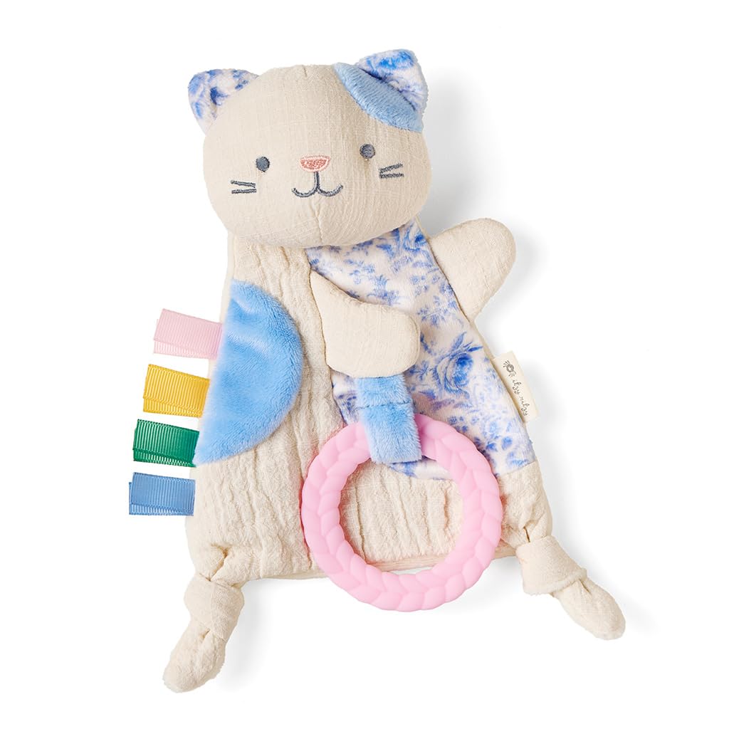 Itzy Ritzy - Bitzy Crinkle Sensory Toy for Babies & Toddlers — Features Crinkle Sound, Soft Braided Teething Toy Ring & Textured Ribbons — Gender Neutral Baby Item for Ages 0 Months & Up, Kitty