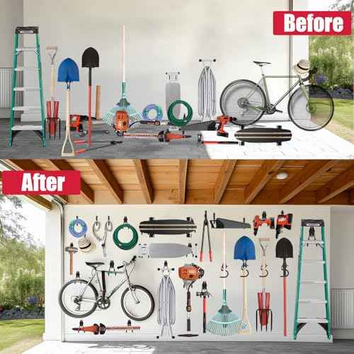 Garage Storage Hooks, 14 Pack Heavy Duty Garage Hook with Anti-Slip Coating, Wall Mount Utility Hooks, Garage Tool Organizer for Hanging Bikes, Tools, Ladders, Ropes, Hose, Bulk Items(Black)