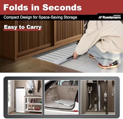 Ruedamann 5 FT Portable Wheelchair Ramp, Sturdy Non-Slip Aluminum Wheelchair Ramp with Upgraded Hinge, Aluminum Folding Ramp for Doorways, Ramp for Wheelchairs, Scooters, Steps, Stairs, Pets