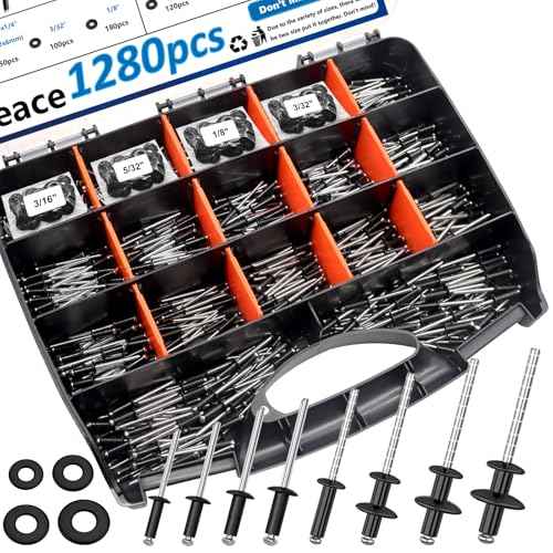 smseace 1280Pcs Stainless Steel Black Rivets with Pop Rivets with Washer 1/8Inch 5/32Inch 3/16Inch for Metal,Furniture,Automotive,Instrument