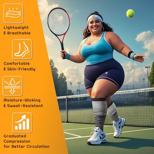 Plus Size Compression Socks for Women & Men 3 Pairs, Wide Calf Extra Large 20-30 mmHg Knee High Support Socks for Travel, Running, Nurse