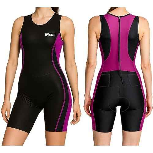 Wixen Women¡¯s Triathlon Suit ? Padded One-Piece Sleeveless Trisuit with Rear Zipper for Running, Swimming, Cycling