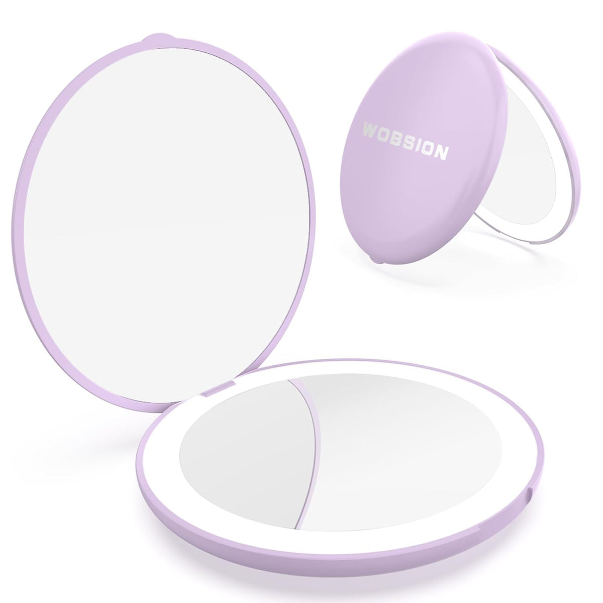 WOBSION Travel Compact Mirror,Portable 1x/10x LED Makeup Mirror with Magnification,Handheld 2-Sided Pocket Mirror, 3.5in Small Mirror for Purse,Handbag,Gift,Purple