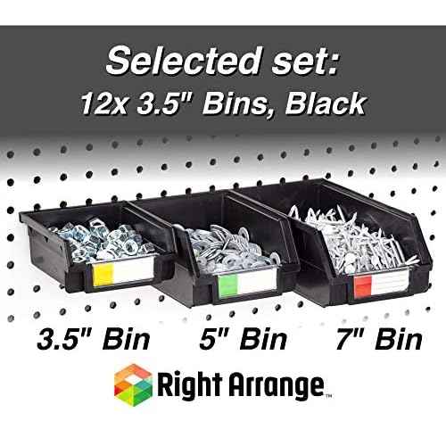 Pegboard Bins - 12 Pack Black - Hooks to Any Peg Board - Organize Hardware, Accessories, Attachments, Workbench, Garage Storage, Craft Room, Tool Shed, Hobby Supplies, Small Parts
